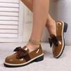 Damen Übergröße Britischer Stil Lackleder Loafers Neue Herbst Schleife Mittelhoch Blockabsatz Schuhe