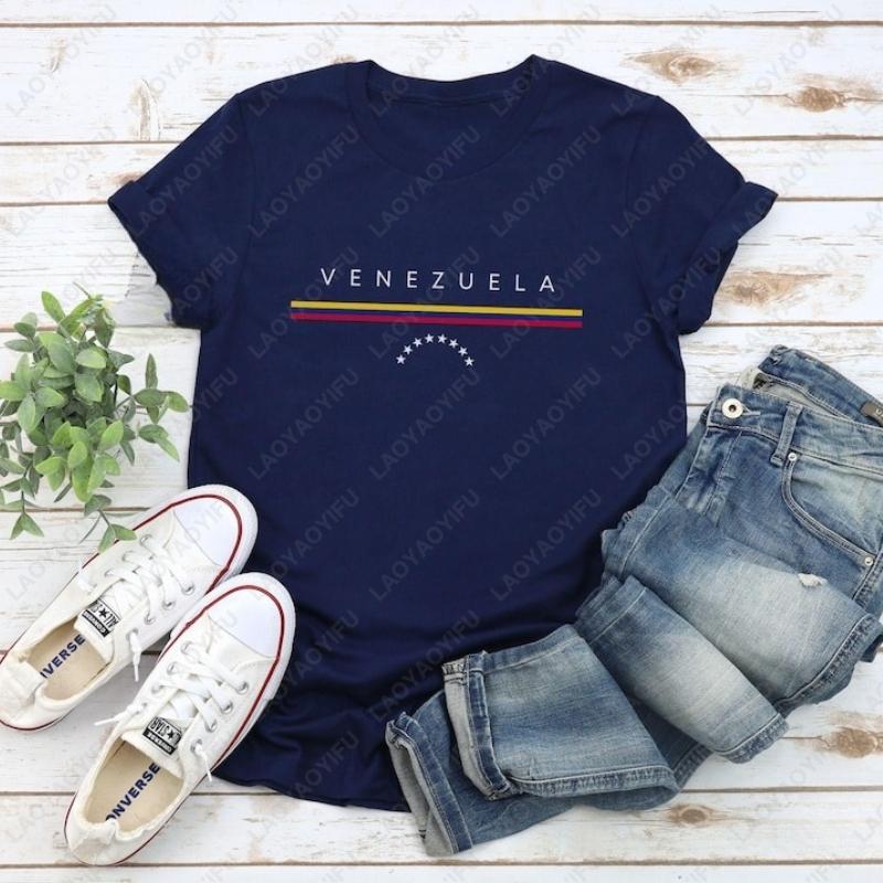 Venezuela Unisex Cotton Shirt Minimalist Flag Souvenir Peace  Sovereignty Creative Trend Casual Oneck Printed Tops Ropa Mujer S