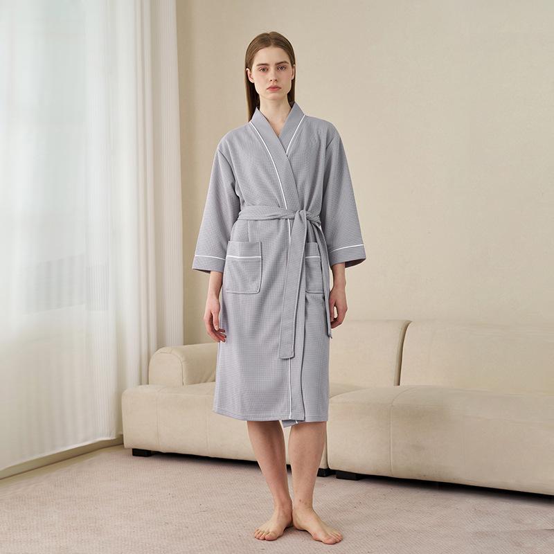 Accappatoi Waffle per Coppia Primavera/Estate: Pigiama Yukata Taglie Forti da Uomo e da Donna, Ampio, Assorbente, Traspirante per Tutte le Stagioni.