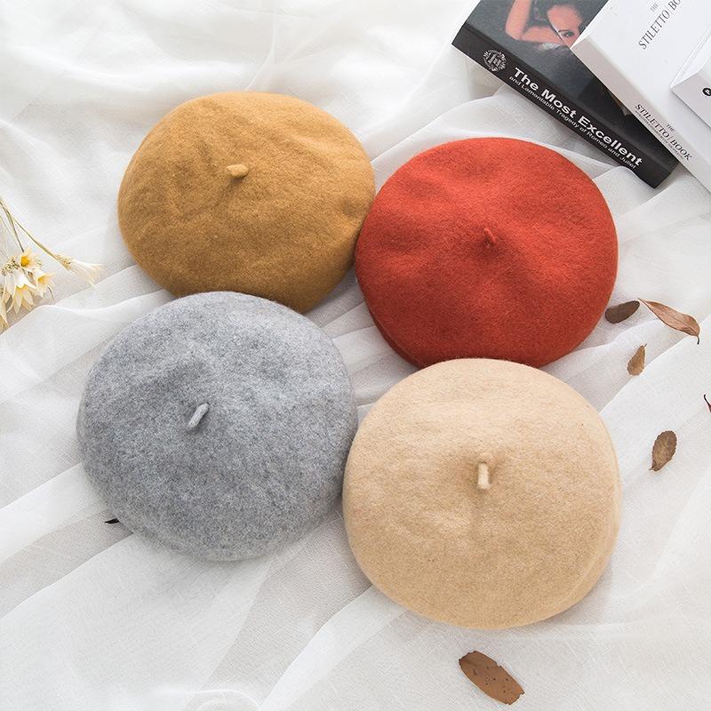 Wool Beret Hat Women's Autumn and Winter Big Head Circumference British Retro Octagonal Painter Hat