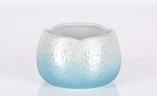 Buddhist Altar Set, Yawaragi Lustre Blue, 5-piece set, 3.0 inch: Tea cup, rice bowl, flower vase, incense burner, candle holder. Stylish, mini, modern