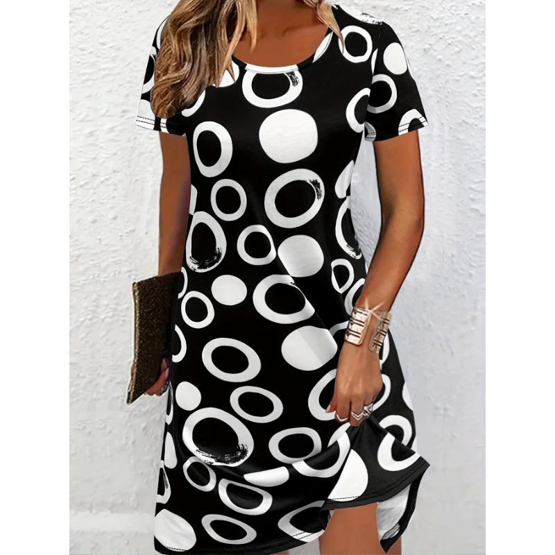 

Leisure, Fashion, Vacation, Abstract Painting, Polka Dot Graphics, Full Body Printing, Breathable Short Sleeved T-shirt, Dress XL