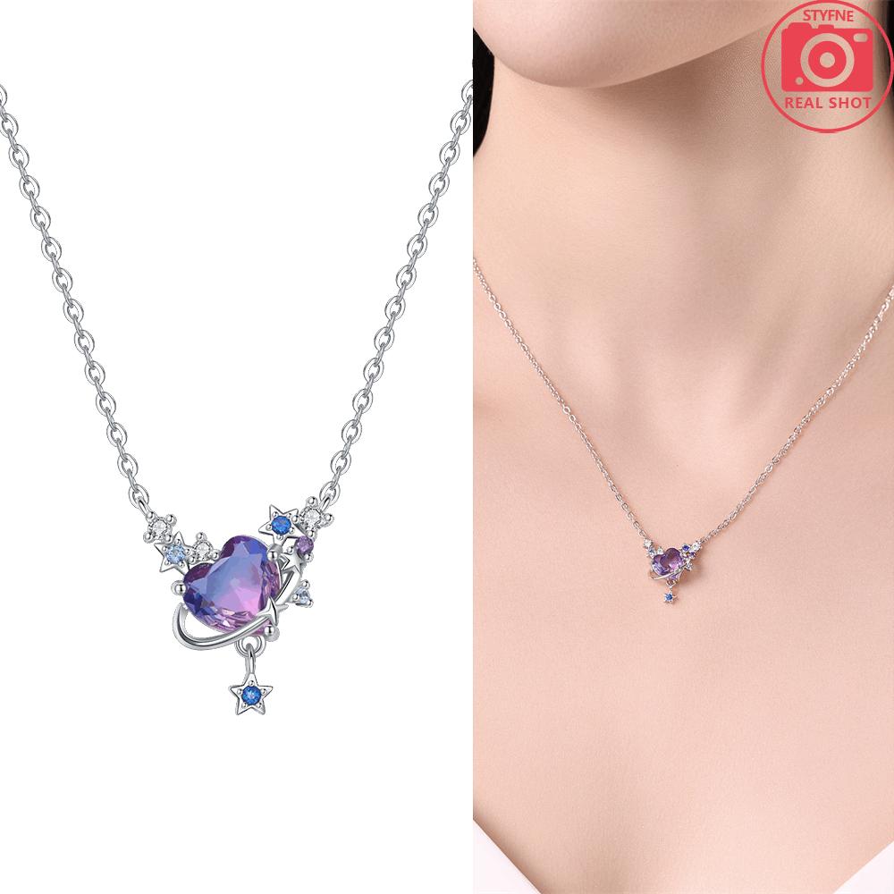 Gradient Color Fish Tail Pearl Necklace Heart Purple Planet Butterfly Necklace Original 925 Silver Jewelry Fine Gift Anniversary