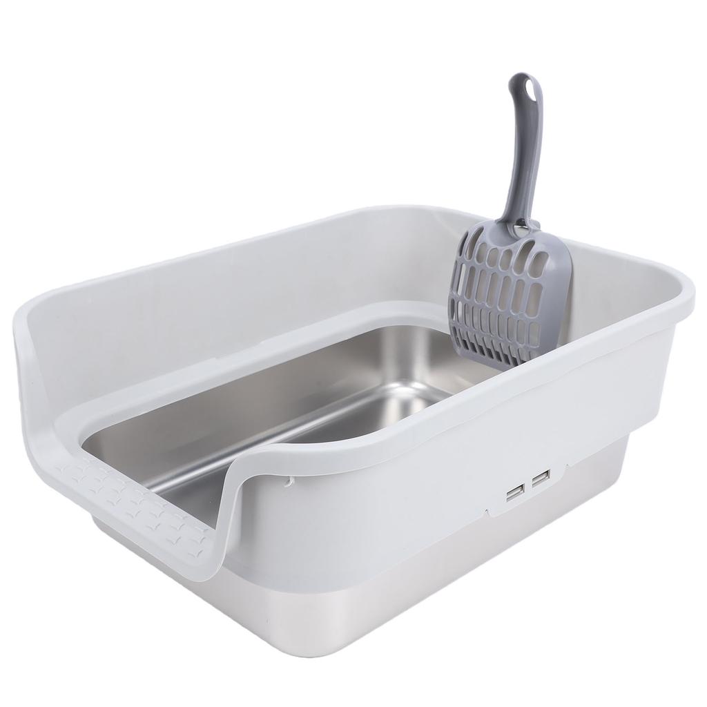 Cat Litter Box Large Size Open Top High Sided Easy Cleaning Stainless Steel Cat Litter Box for Home Light Gray