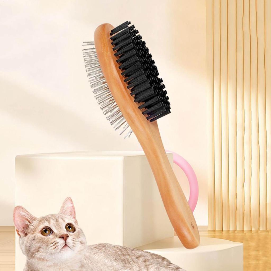 Zweiseitige Haustierpflegebürste Komfortgriff Massage Badebürste für Katze Hund Haarausfall, Dusche Zuhause Außenbereich