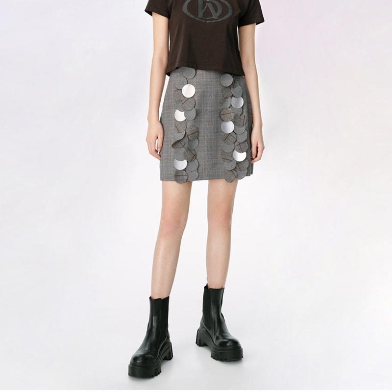 Natural Spring Sequins, High Waist Slimming A-line Skirt, Short Skirt, Women's Cut Label