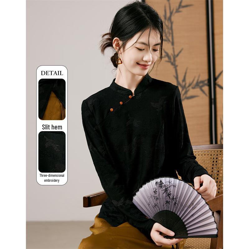 Women s New Chinese Style Embroidered Long Sleeve T-shirt XL