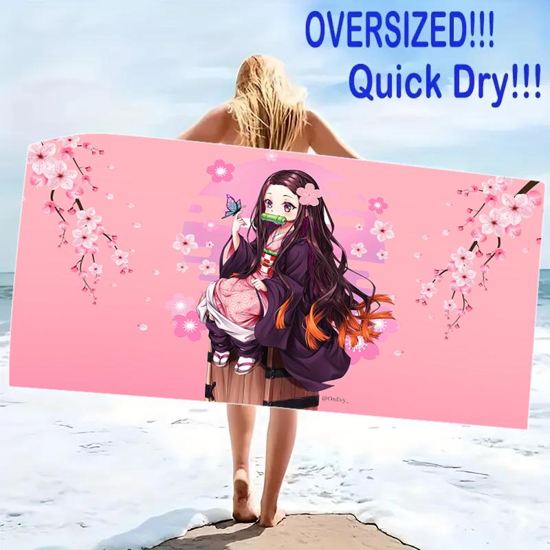Nezuko Print Beach Towel, Large Soft Quick Dry Towel for Beach Camping Swimming