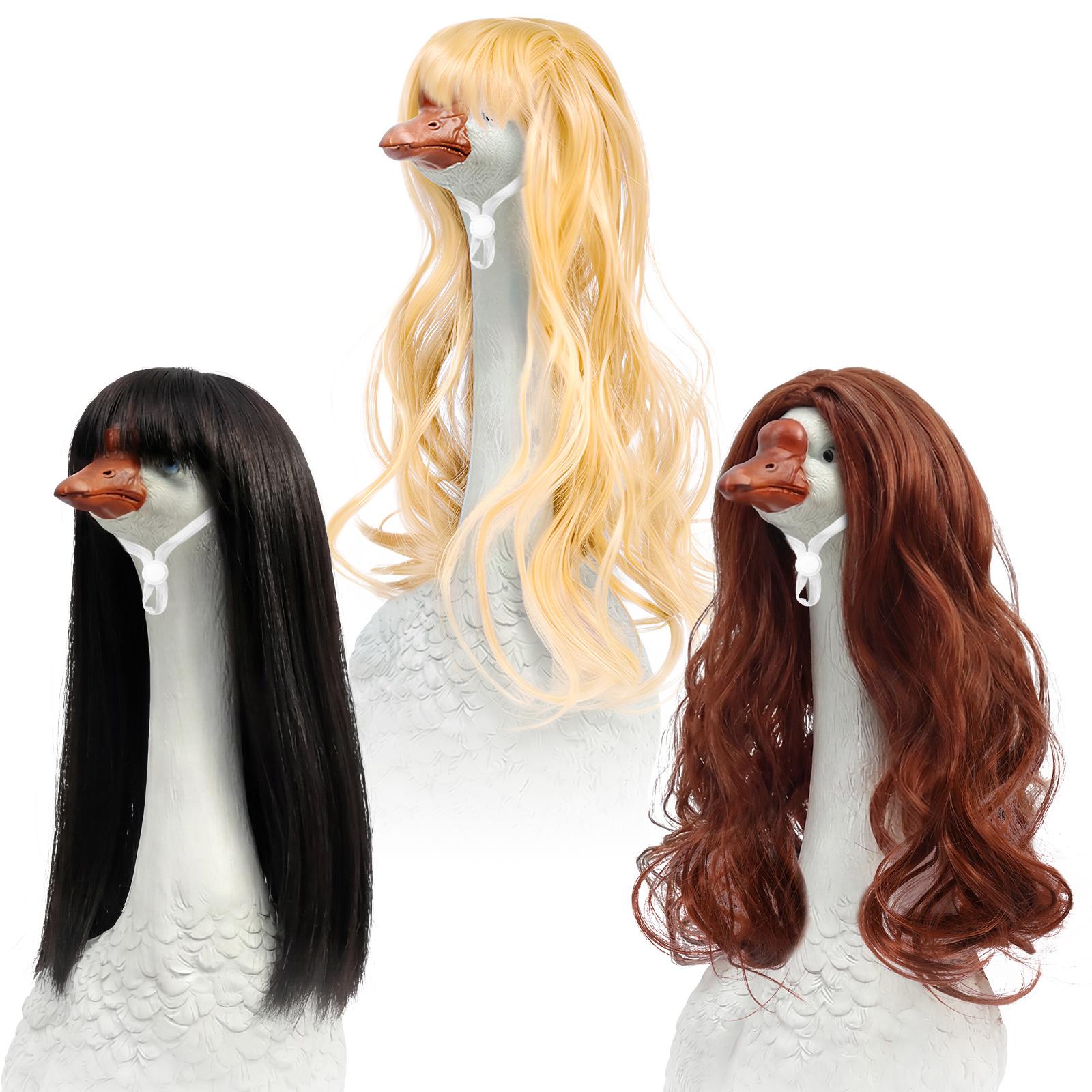 

3/4Pcs Porch Goose Wig for 17 Inch and 23 Inch Statue Universal Lawn Goose Wig with Hair Clip Outdoor Statue Decorative