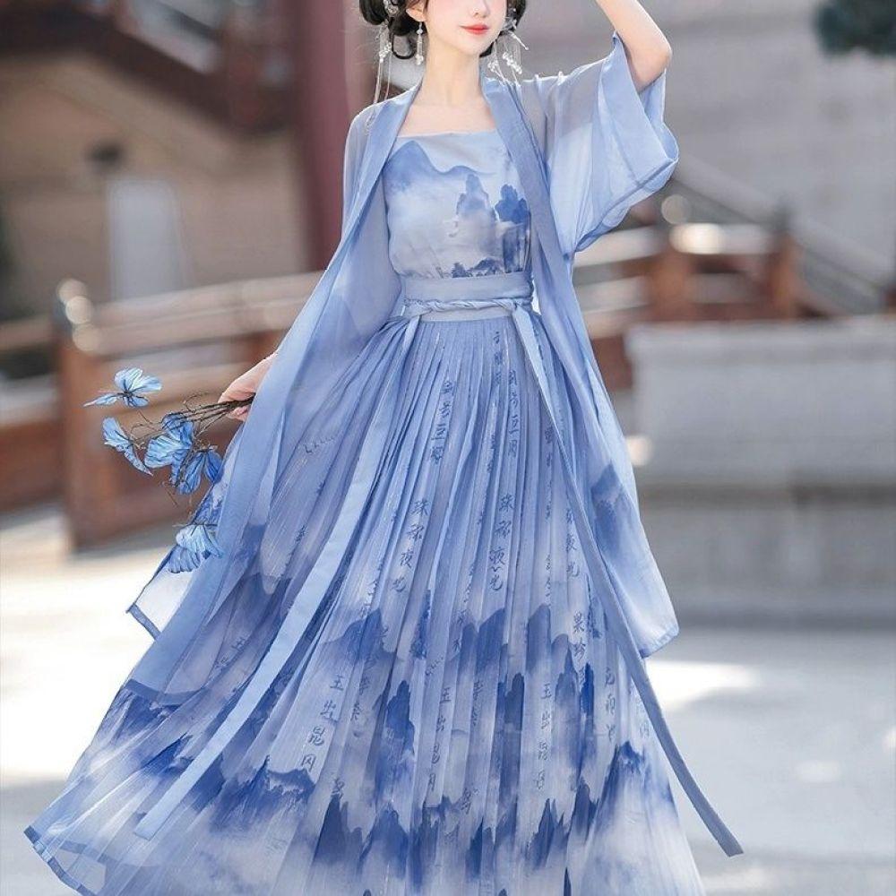 Chinese Song Dynasty Style Modified Hanfu Daily Suspender And Baidu Skirt Three-piece Set