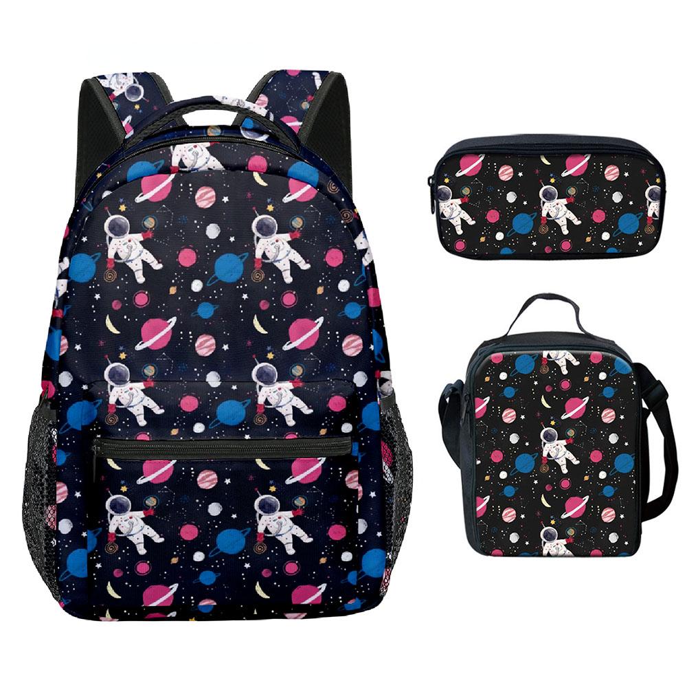 Astronauta Spazio Classico Stampato 3D 3pz/Set Zaino Scolastico Studente Quaderno da Viaggio Zaino a Spalla Borsa Pranzo Astuccio