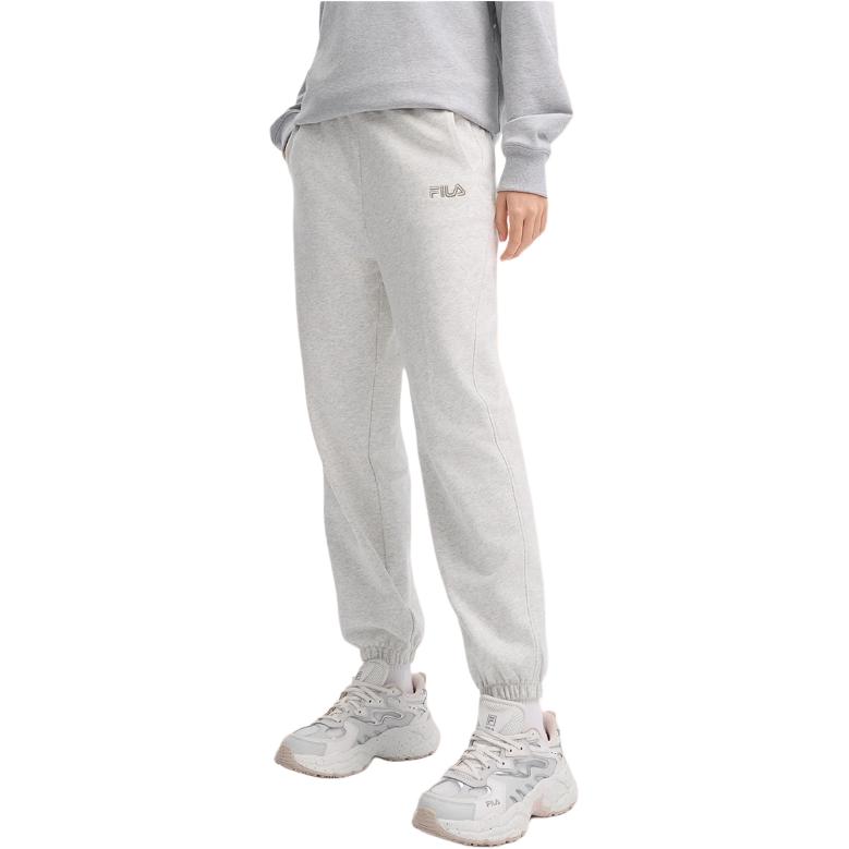 FILA Original Logo Loose Comfortable Cuffed Fleece Knit Casual Pants Women bottoms Gray F51W449601F-MG