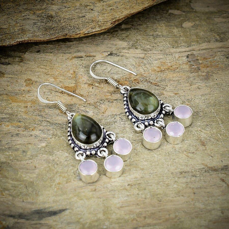 

Labradorite, Chalcedony Gemstone 925 Sterling Silver Jewelry Earring 1.85 M-229