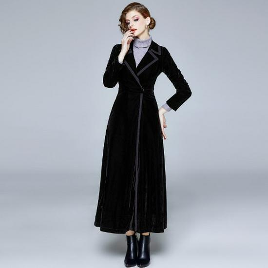 Velvet Long Trench Coat for Women