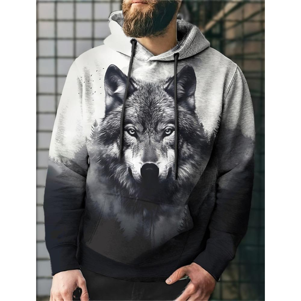 Мужские толстовки с 3D-принтом волка пуловер уличная одежда темно-зеленые с длинным рукавом с капюшоном дизайнерские весна и осень S 1847₽