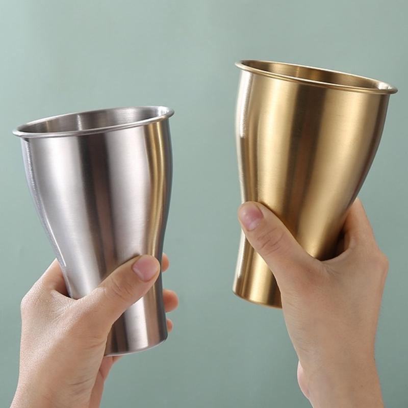 304 Stainless Steel Double-Wall Breakfast Mug Korean-Style Beer Mug Coffee Cup 500 Ml Restaurant Gold-Tone Beverage Tea Cup
