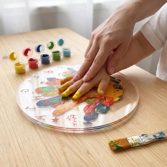 Educational Craft Activity Set DIY Handprint Display Kit, Transparent Acrylic Panel And Wood Base Art Preschool Classroom Supplies Project,