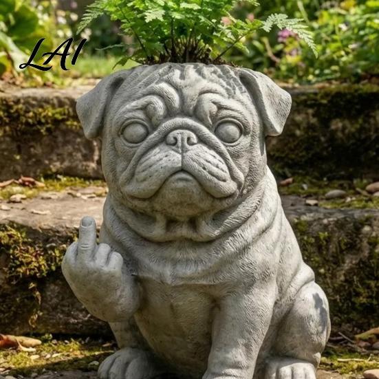 Unique Attitude Flowerpot Bulldog Creative Decorative Planter with Design Eye-Catching Garden Centerpiece Decor Indoor Outdoor Plant Pot Novelty