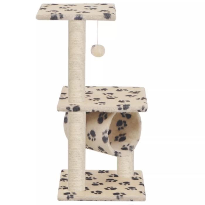 VidaXL Arbre à chat avec griffoirs en sisal 65 cm Beige Motif pattes