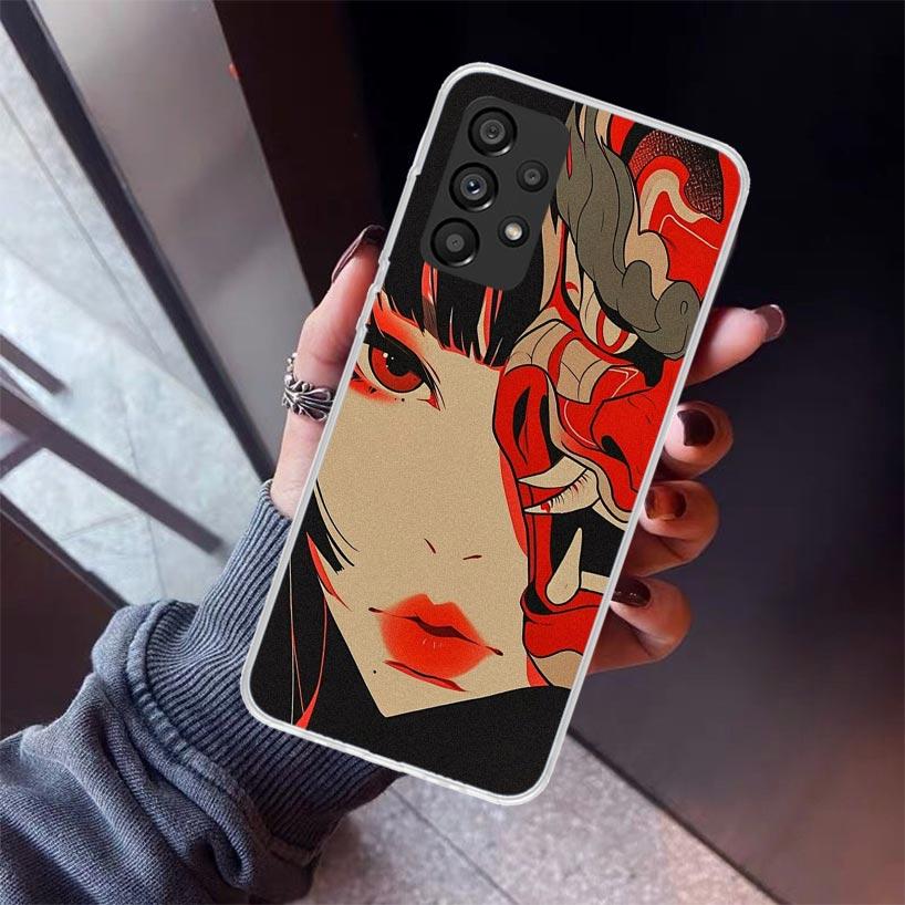 Japanese Oni Mask Girl Phone Case For Samsung Galaxy A12 A52S A42 A32 A22 A51 A50 Note 20 Ultra 10 S10 Plus A71 A70 A31 A30 A10S