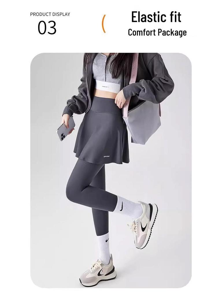 Women's High-Waisted Yoga Skirt Pants, Autumn/Winter, Plus Velvet, Two-in-One Pilates Sports Leggings