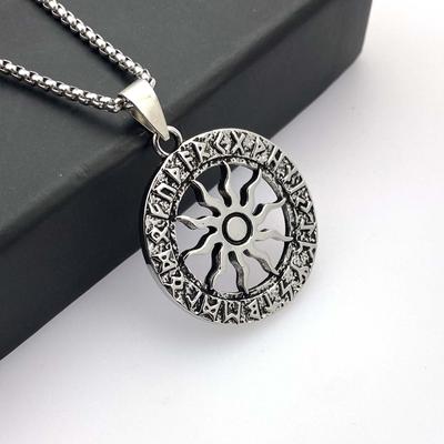 Accessories Vintage Viking Text Ring Sunflower Titanium Steel Necklace Alloy Pendant