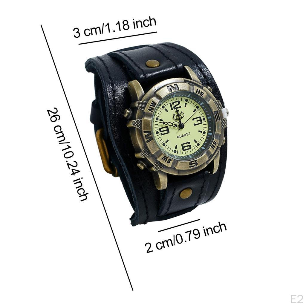 Leather Bracelet Watch, Replacement Strap, Wide ,Strap Watch for Men Punk