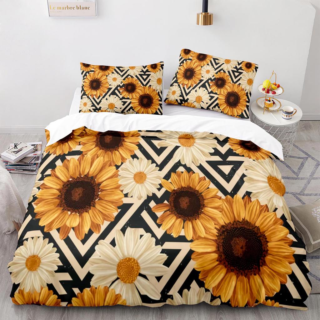 Yellow Sunflowers King Queen Duvet Cover Beautiful Floral Bedding Set For Kids Girls Women Girly Lovely Flowers Soft Quilt Cover