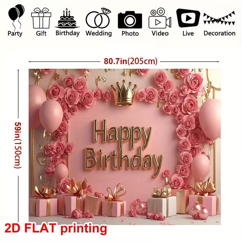 2D Blush Pink Floral Happy Birthday Backdrop Banner Photography Background