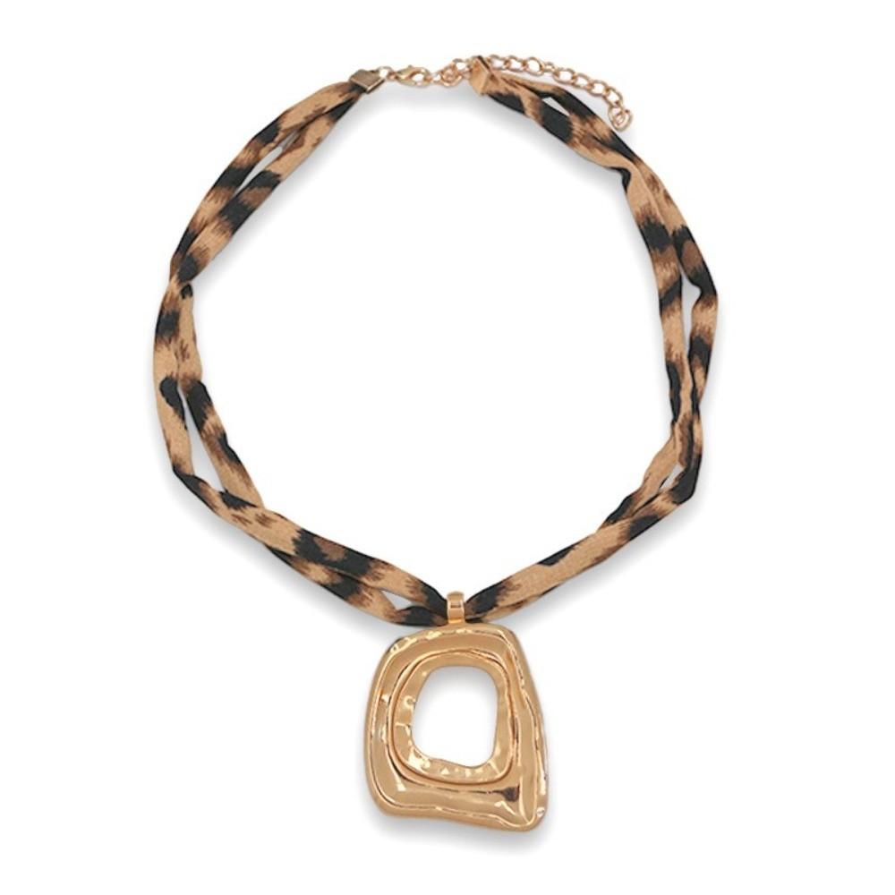 Charm Starfish Pendant Necklace Exaggerated Leopard Cloth Strip Necklace Collarbone Chain