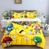 Set di biancheria da letto con stampa del logo del cioccolato M&M alla moda, set di biancheria da letto squisito, set copripiumino, set di piumoni, set di biancheria da letto, regalo per bambini