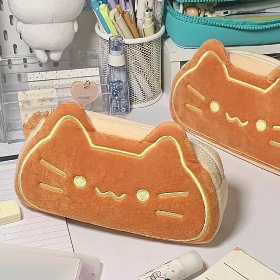 Plüschkatze Federmäppchen Niedliches Tier Federtasche Große Kapazität Schreibwarenbeutel Reißverschluss Leichtgängig Geräumiger Stifteorganizer