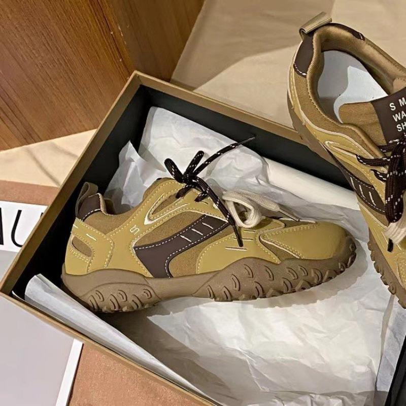 Fashion Women's Flat Sports Shoes Autumn New Round Head Splicing Front Lacing Soft Sole Anti-slip Wear-resistant Low-top Single Shoes