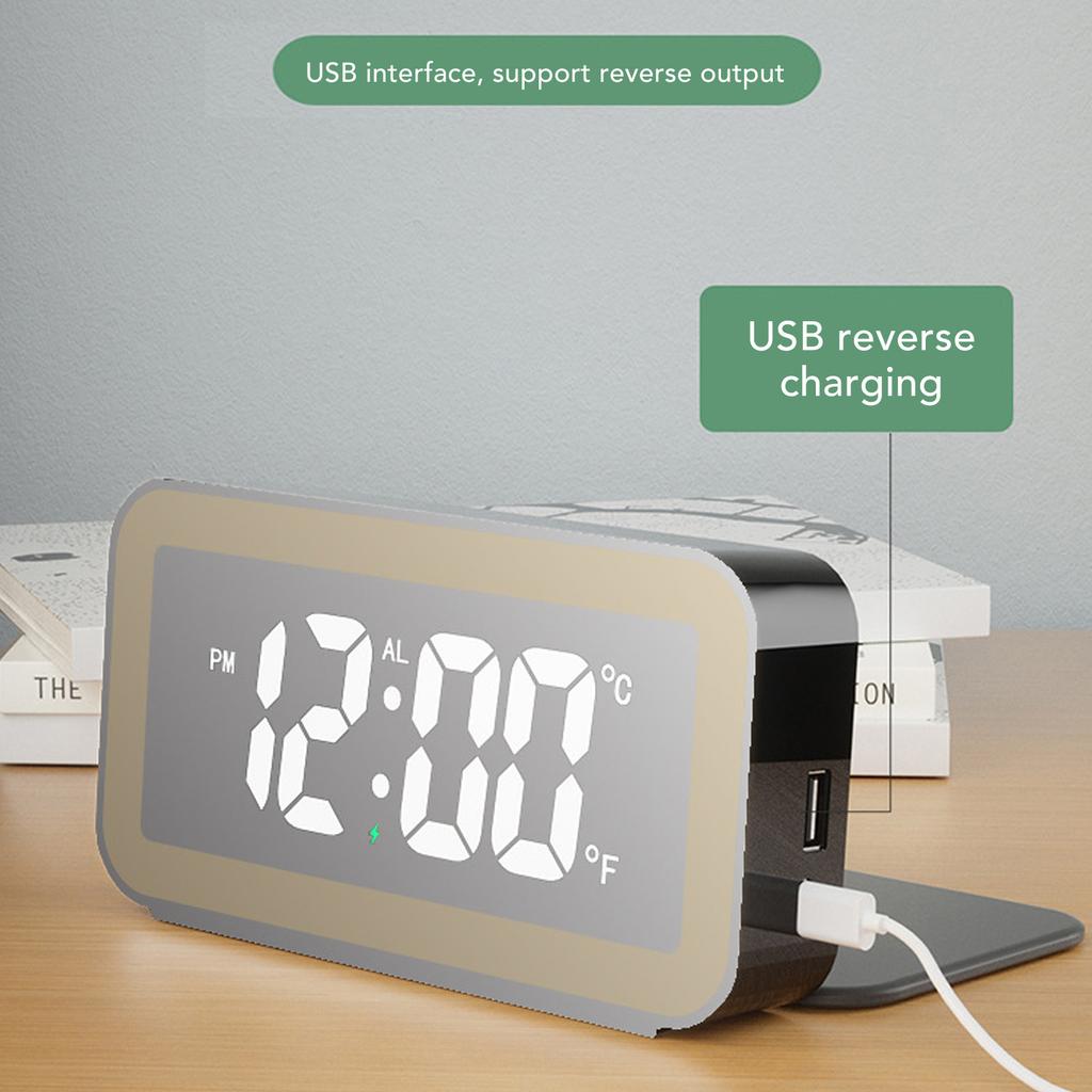 Wireless Charging Alarm Clock USB Reverse Charging LED Large Screen Rectangle Digital Alarm Clock for Bedroom
