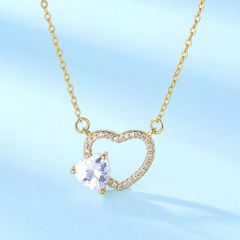 

Ожерелье из стерлингового серебра с легкой инкрустацией из циркония, кулон «любовь», двойное женское ожерелье в форме сердца, простая цепочка на ключицу в виде ветра 925 Silver