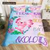 Cute Axolotl Duvet Cover Set Full Size Cartoon Salamander Bedding Set Kawaii Animals Comforter Cover Constellation Black Decor