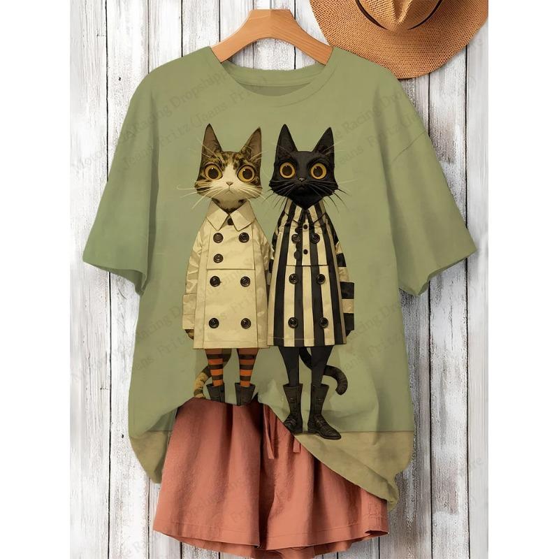 Anime Cat Samurai 3D Print Vintage Graphic T-shirt Women Fashion Casual Oversized Short Sleeve Tops Tees Ladies Clothes Animal