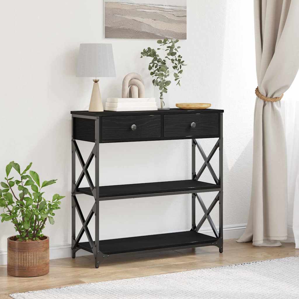 Console Table with Shelf Black Oak Effect 75 X 28 X 75 Cm