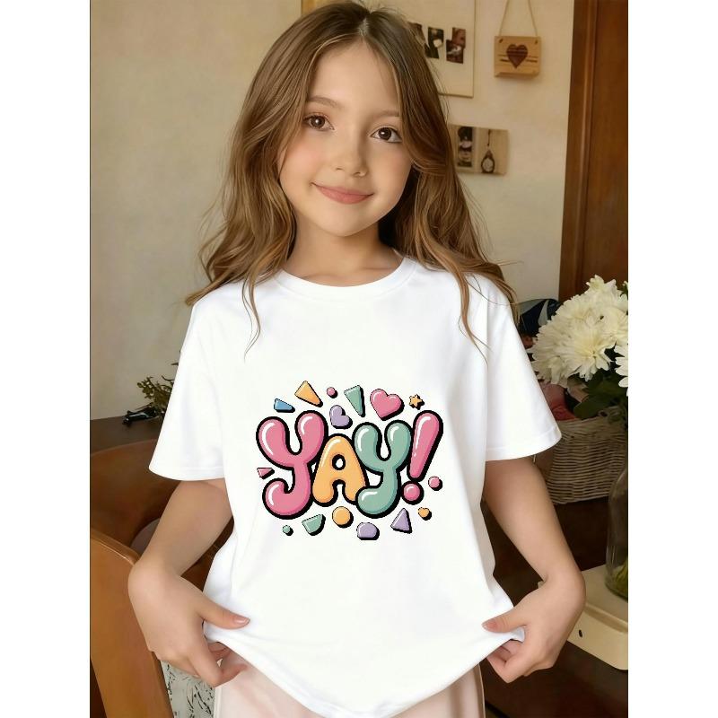 European sizes A Vibrant T-Shirt Featuring a Cheerful "Yay!" Design, with a Round Neck And Short Sleeves, Perfect for Casual Spring And Summer