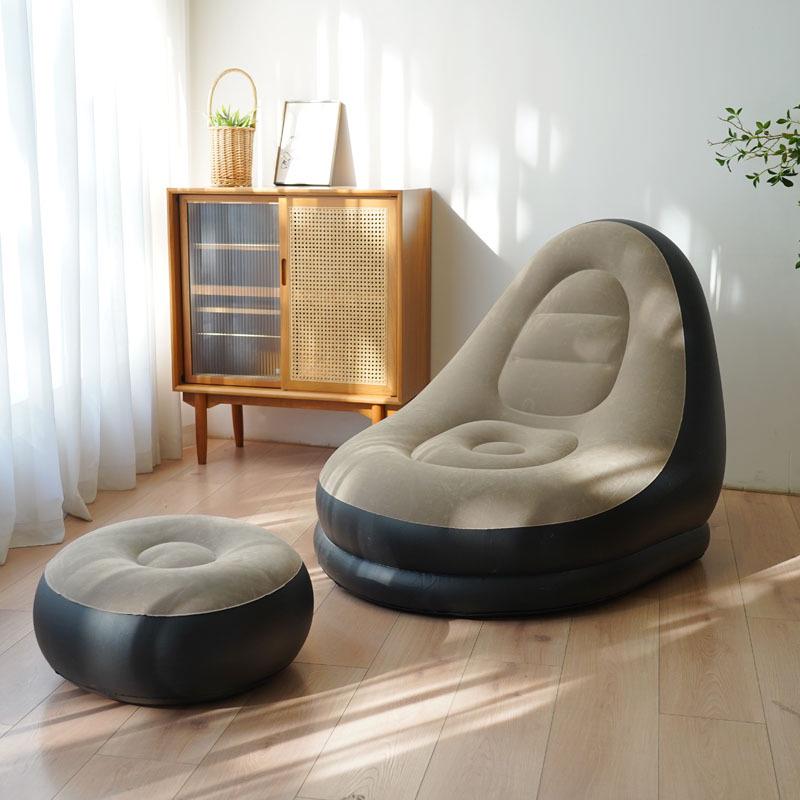 Inflatable Flocked Sofa & Footstool Set: Portable Tatami, Perfect for Lazy Naps & Camping.