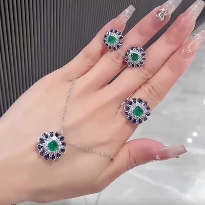 Premium Retro Sonnenblumen Anhänger Tägliche Synthetische Smaragd Ohrstecker Offener Ring Bunter Schatz Set Damen
