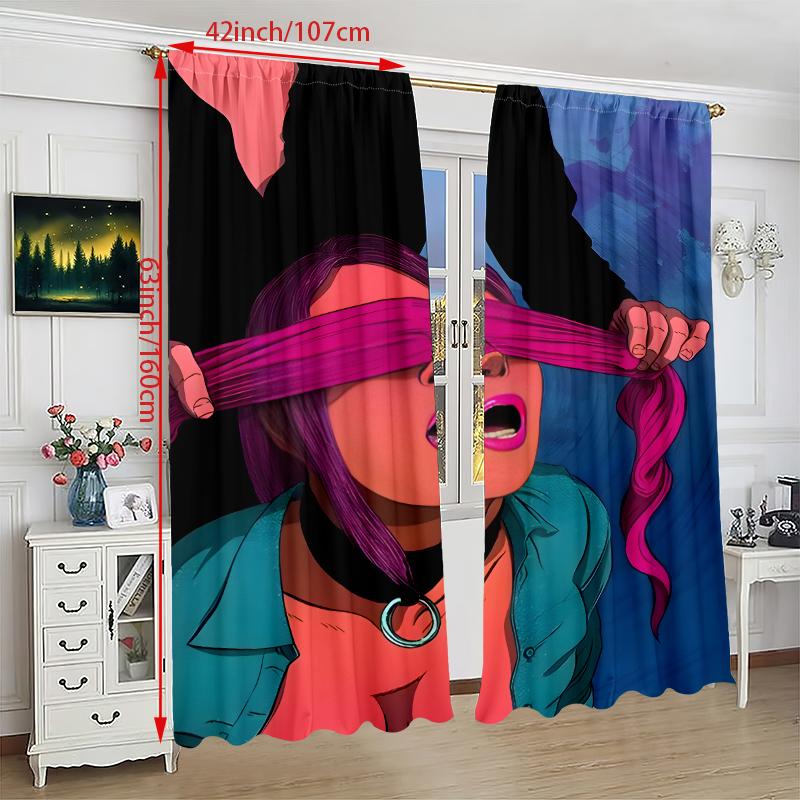Elegant Set Of 2 Valentine Day Character Print Printed Curtain Polyester Material Suitable Bedroom Living Room Study Ideal For