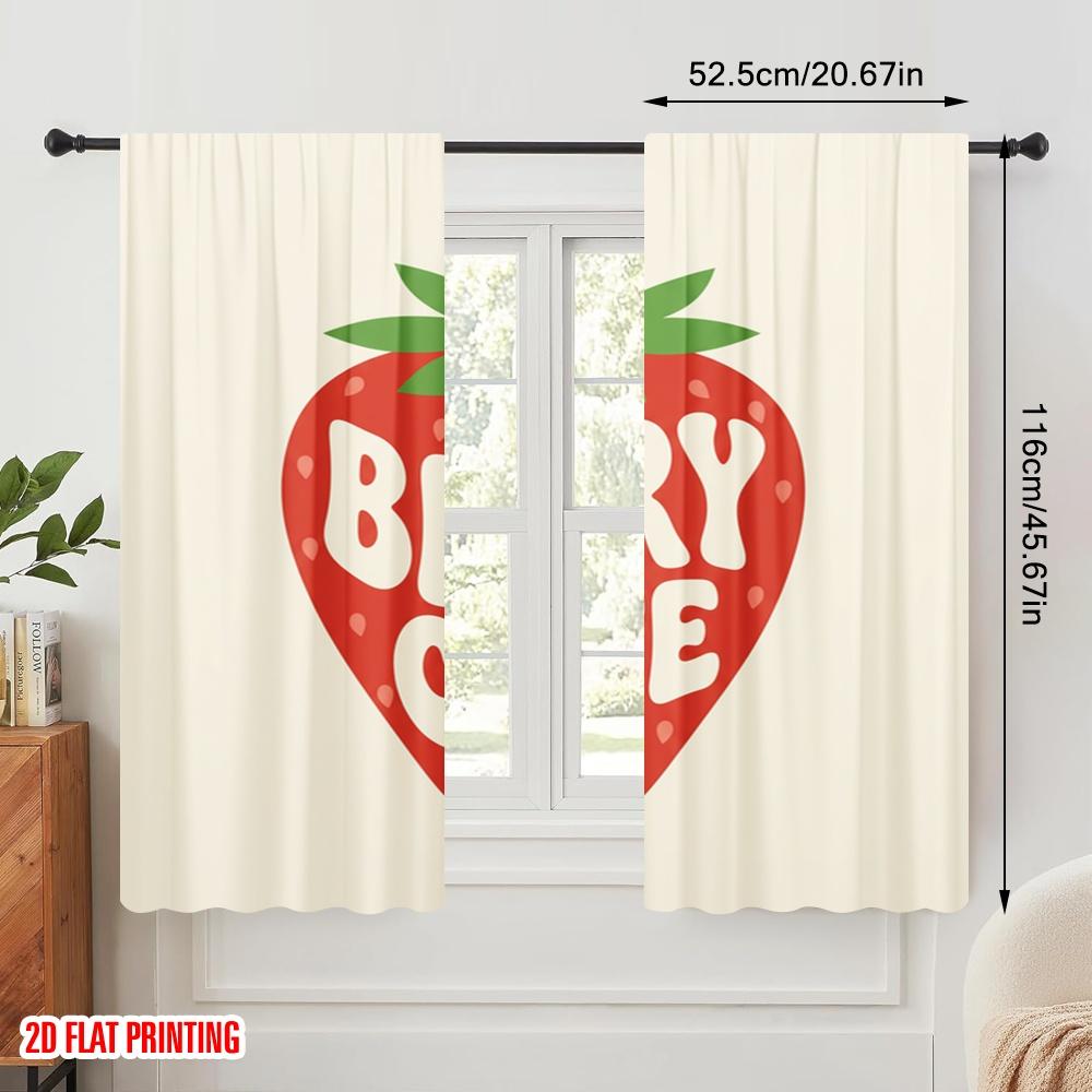 2ks 2D plochý tisk Záclona Velmi roztomilá jahodová látka Bez elektřiny Sváteční dekorace do ložnice kanceláře obývacího pokoje