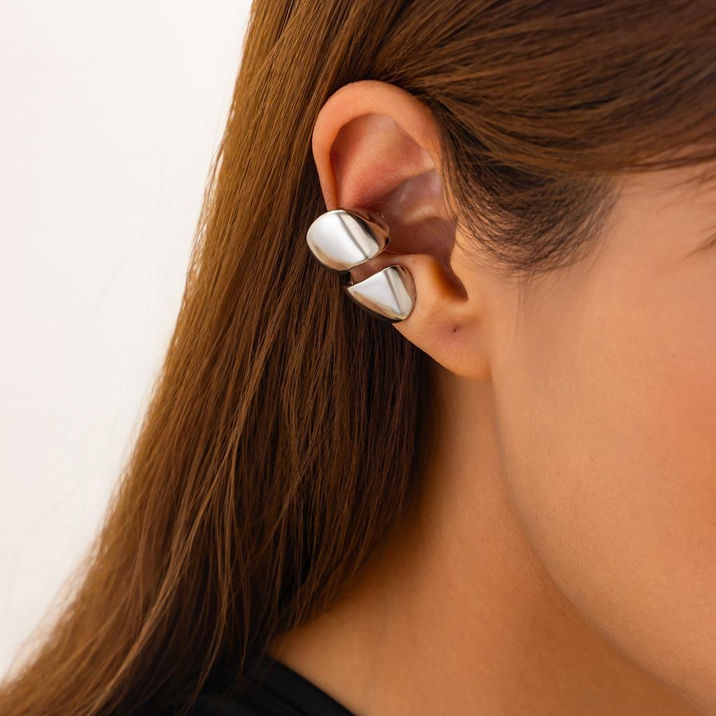 1Pc Goth Geometric Metal Clip Earrings Women Trendy Glossy C Shape No Piercing Fake Cartilage Ear Cuff Y2K Jewelry Accessories