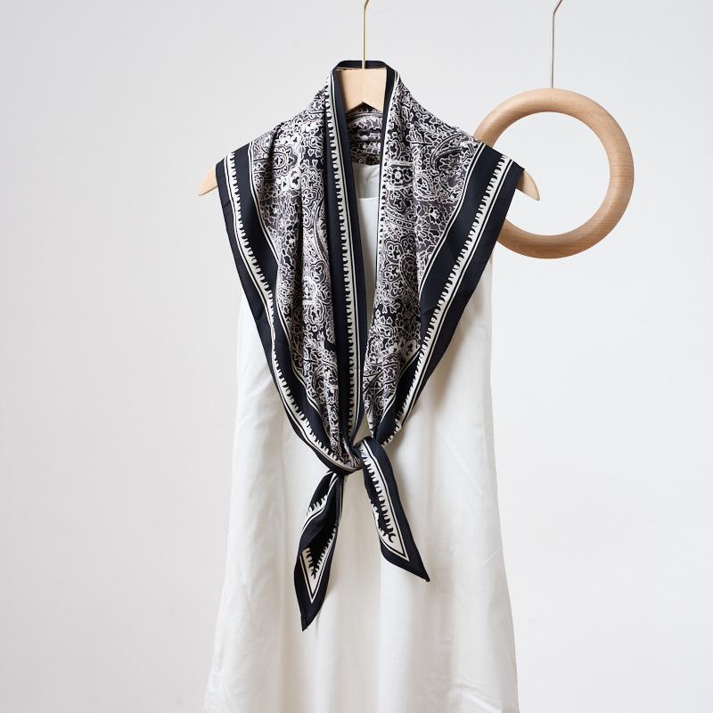 Women Versatile Cashew Print Faux Silk Multi Use Triangle Neck Scarf