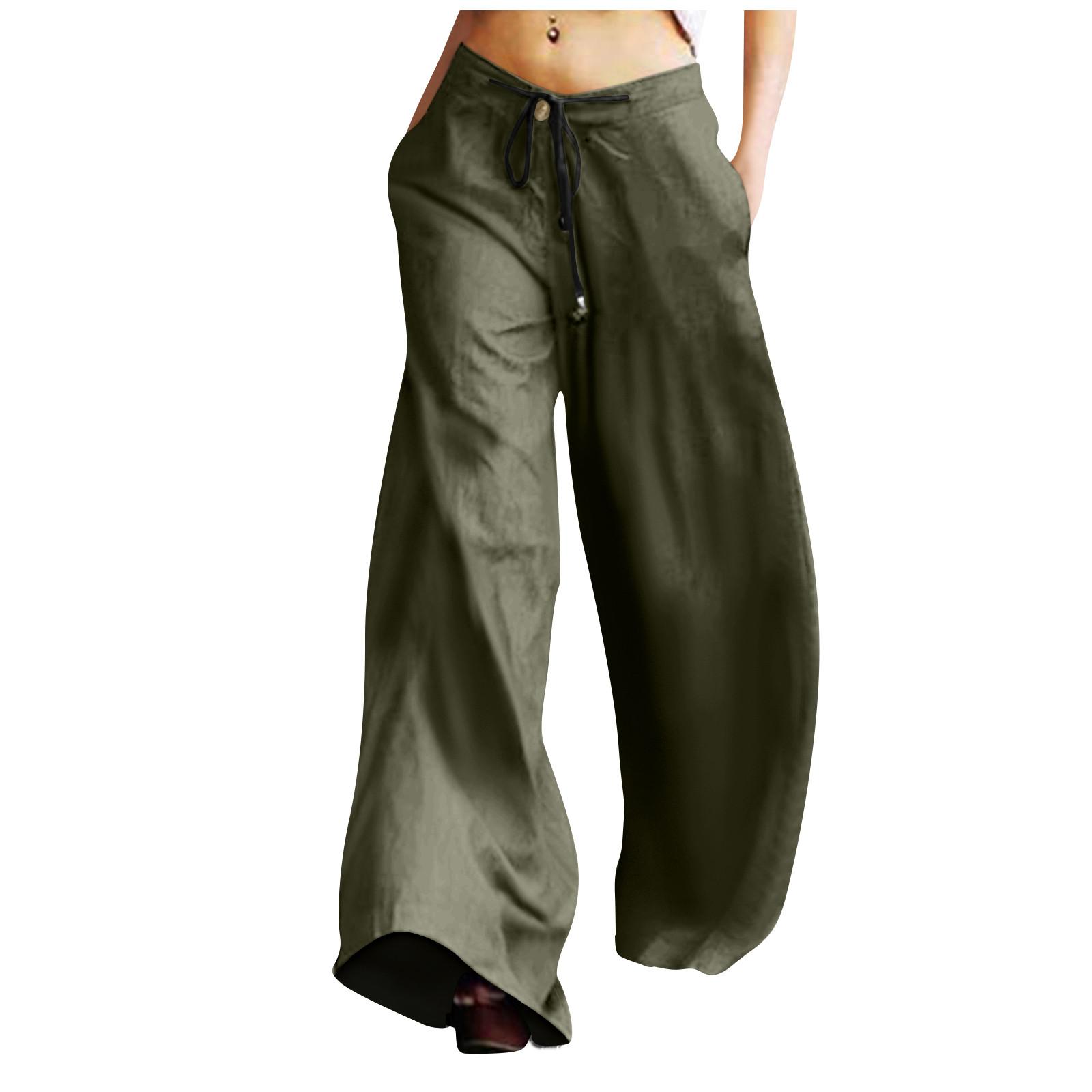 

Женские модные повседневные свободные брюки в стиле ретро с широкими штанинами и карманами L армия зеленый