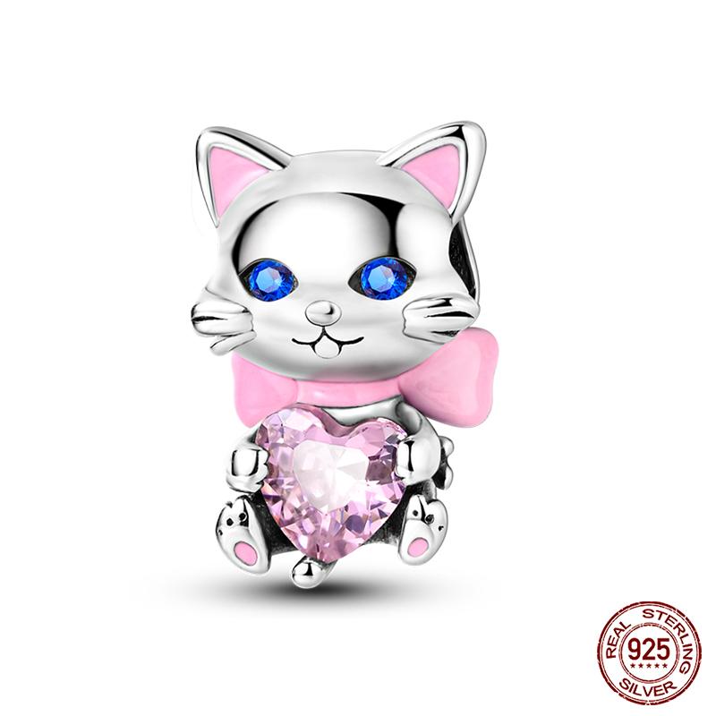 Real Copper Pink Rabbit Cat Dog Animal Charms Beads Fit Qikaola Original Bracelets Diy Birthday Jewelry Making