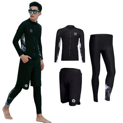 YFMAYI Men's Rash Guard, Long Sleeve Swimsuit, Open Front Leggings, Surf Pants, Fitness, UV Protection, 3-Piece Set