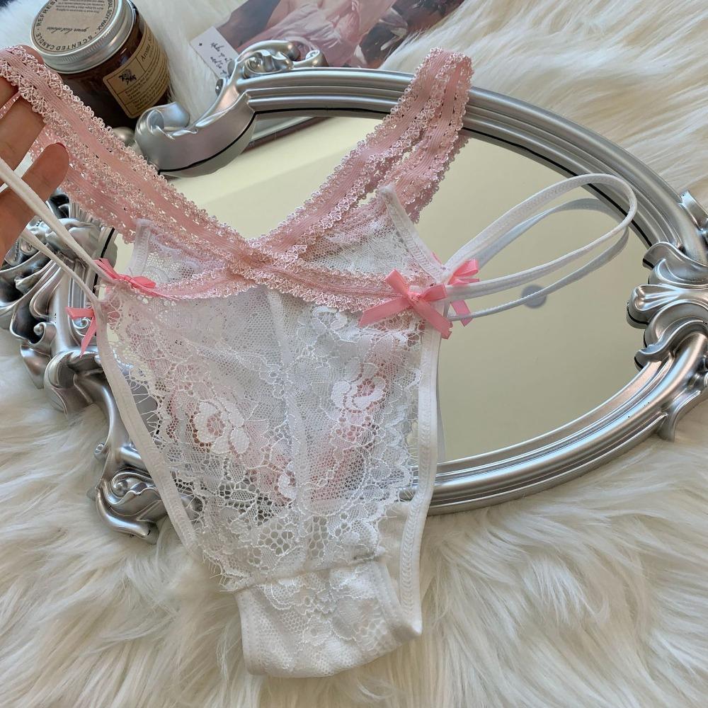 Transparent Lace Flower Panties Bow Women Underwear Sweet French Style Briefs Gifts