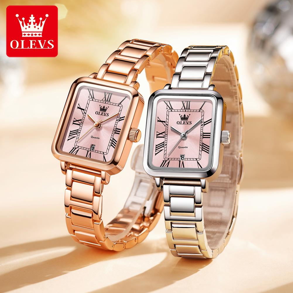 OLEVS Watches Womens New Square Quartz Watch Waterproof Luminous Date Ladies Watches Original Fashion Elegant Gifts